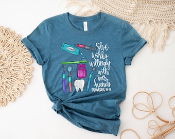 She Works Willingly With Her Hands Shirt, Bible Verse, Dentist Shirt,Women Dental Sweater,Dentist Gift for Dental Hygienist,Dental Assistant