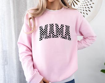 Camiseta a cuadros para mamá, regalo para mamá, camiseta retro para mamá, camisetas para mujer, regalo para mamá primeriza, sudadera del Día de la Madre, suéter vintage a cuadros para mamá