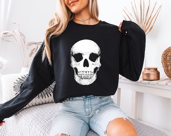 Skull Graphic Shirt, Gothic Halloween Tee, Spooky Skeleton T-Shirt, Dark Aesthetic Punk Rock Gift, Edgy Alternative Top