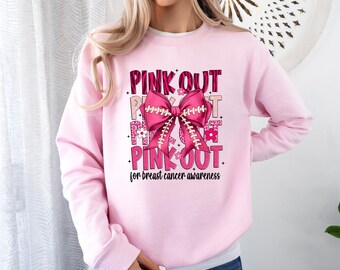 Football Pink Out Shirt, Breast Cancer Sweatshirt, Breast Cancer Awareness Tee, Pink Ribbon, Game Day Shirt, Football Mom Coquette T-Shirt