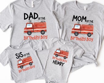 Fire Truck Family Matching Shirts, Firefighter Birthday Party Shirts, Dad Mom Brother Sister of the Birthday Boy Tees, Fireman Party Outfits