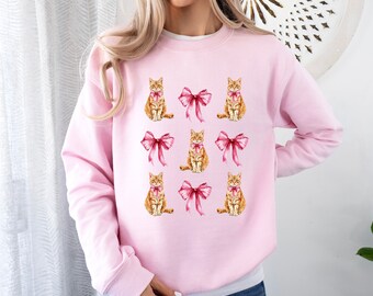 Coquette Cat Shirt, Cute Cat Sweatshirt, Coquette Bow Shirt, Pink Ribbon Tee, Cat Lover Shirt, Soft Girl Aesthetic Shirt, Cute Tee for Women