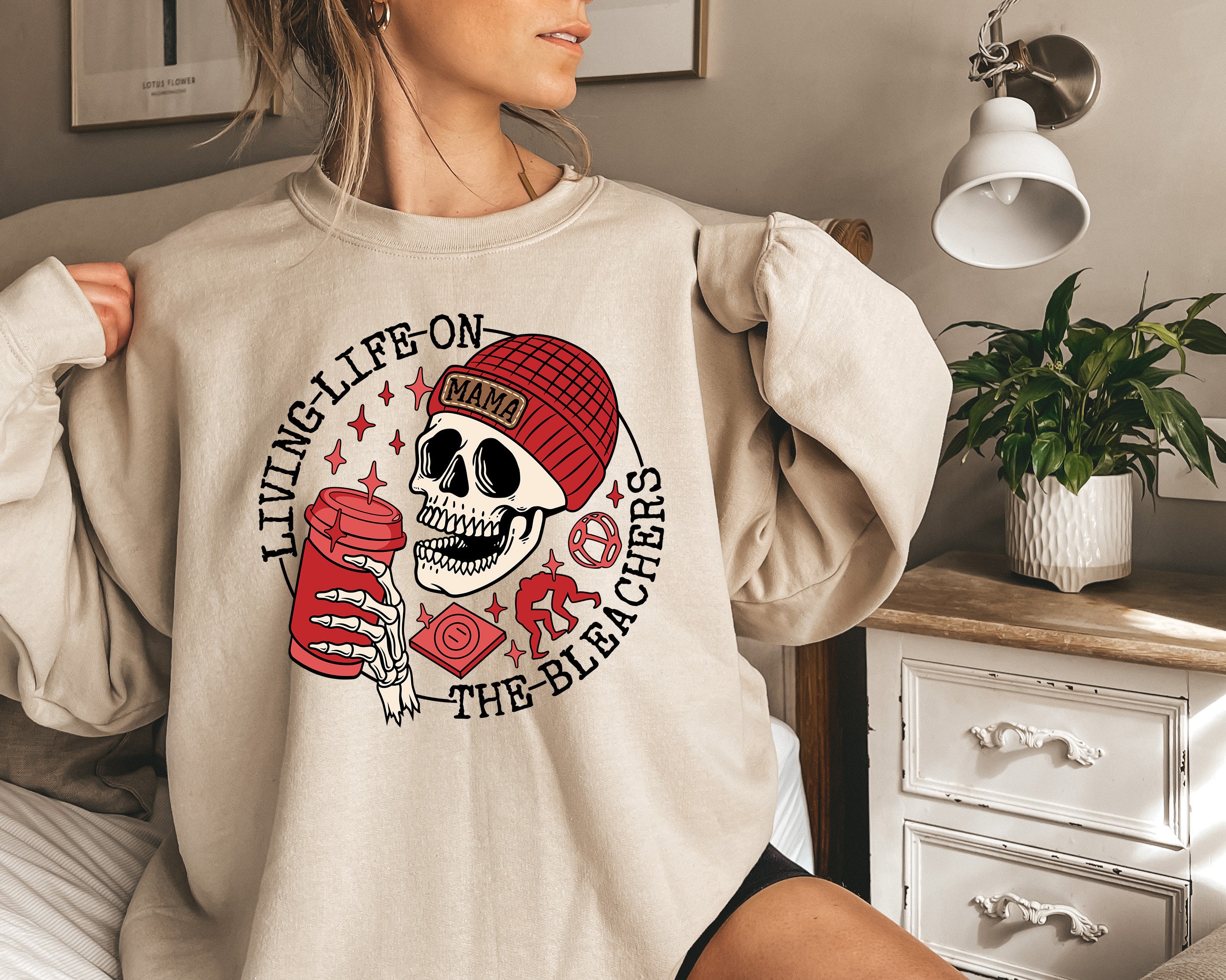 Living Life on the Bleachers Mama Shirt, Skull Sweatshirt, Skellington Coffee Tee, Sports Mama Sweater, Gift For Mama, Wrestling Mama Shirt