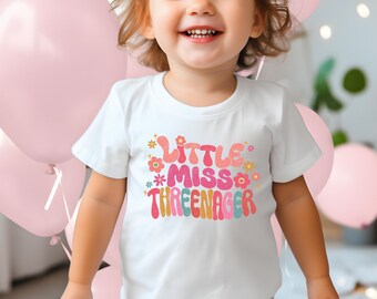 Little Miss Threenager Toddler Shirt, Third Birthday Toddler Tee, Birthday Girl Shirt, Girls Birthday Gift, Three Years Old Birthday Shirt