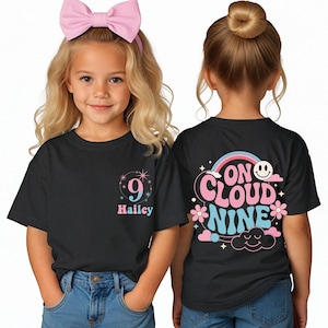 Personalized 9th Birthday Girl Shirt, On Cloud Nine Birthday Shirt, 9th Birthday Tee, Youth Birthday Sweatshirt