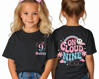 Personalized 9th Birthday Girl Shirt, On Cloud Nine Birthday Shirt, 9th Birthday Tee, Youth Birthday Sweatshirt