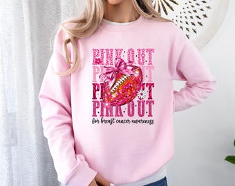 Football Pink Out Shirt, Breast Cancer Sweatshirt, Breast Cancer Awareness Tee, Pink Ribbon, Game Day Shirt, Football Mom Coquette T-Shirt