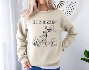 He Is Rizzin' Shirt, Jesus Playing Basketball Tee, Retro Christian Religious Sweatshirt, Retro Jesus Christian T-Shirt, Christian Gifts Tee