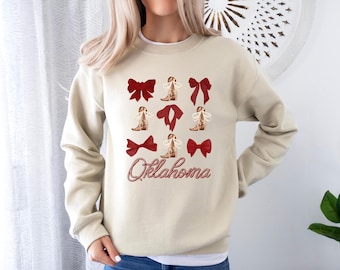 Oklahoma Bows and Boots Shirt, Cowgirl Boots Shirt, Country Coquette Shirt, Western Clothing, Western Boots Sweater, Game Day Oklahoma Shirt