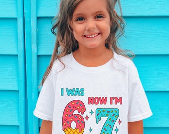 I Was 6 Now I'm 7  Ice Cream Shirt, 7th Birthday Tee, Sweet Birthday Outfit Boy Girl, Kids Grow Up Shirt, Fun Birthday Gift for 7 Year Old