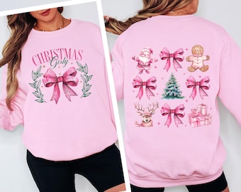 Christmas Girly Shirt, Pink Bow Christmas T-Shirt, Coquette Pink Christmas, Christmas Tree, Coquette Christmas Shirt, Retro Christmas Shirts