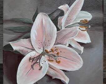 Acrylic Lily Painting | Two Lilies Floral Wall Art | Original Flower Artwork | Botanical Home Decor