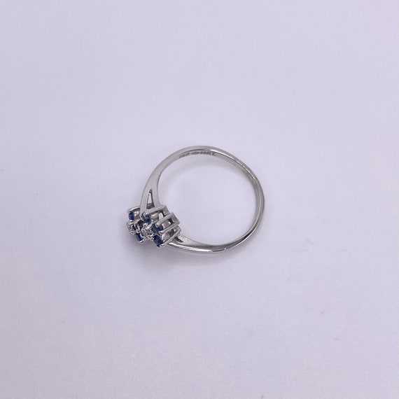 Double Cluster Flower Diamond Sapphire Ring - image 2