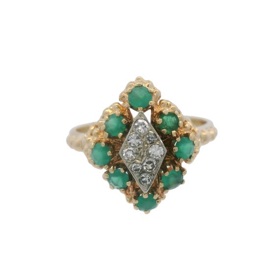 Emerald Diamond Cluster Ring - image 1