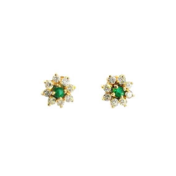 Gold Emerald Cluster Stud Earrings - image 1