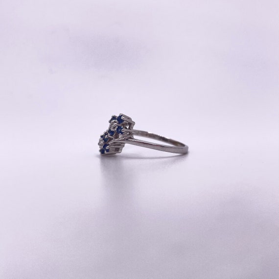 Double Cluster Flower Diamond Sapphire Ring - image 3