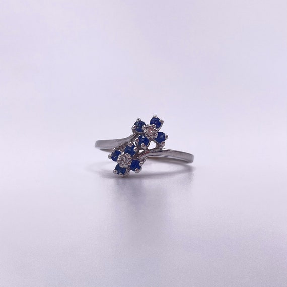 Double Cluster Flower Diamond Sapphire Ring - image 1