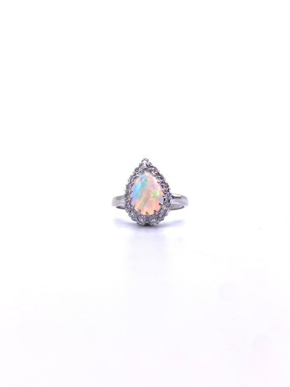 14k White Gold White Opal and Diamond Ring