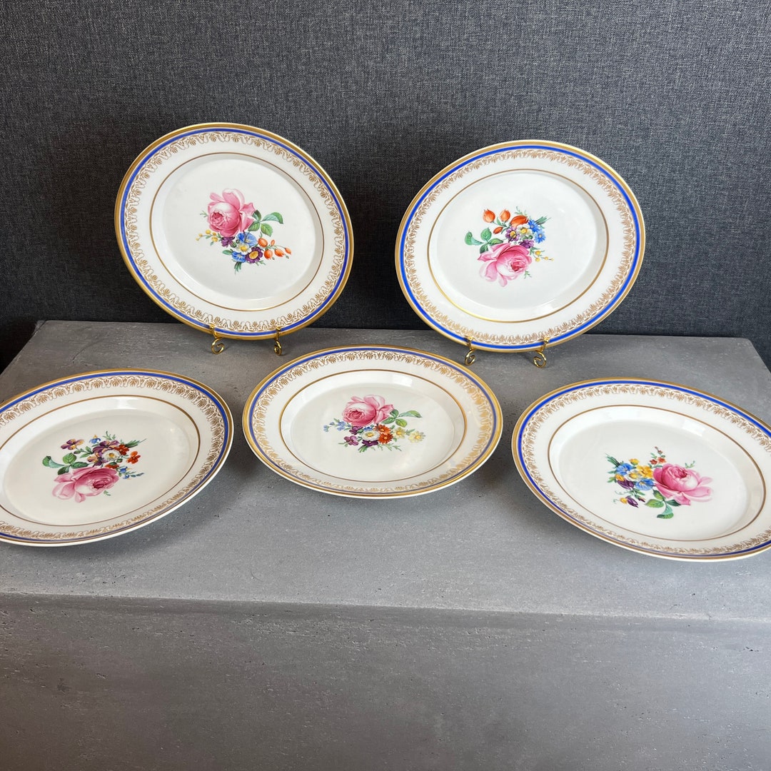 Rare KPM Berlin Set of Five Antique Porcelain Plates Blue Rim Etsy