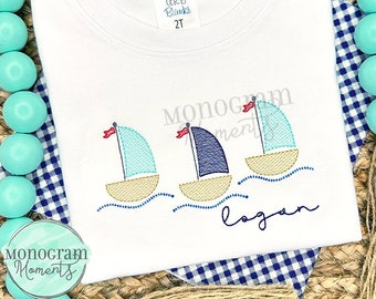 Sailboat machine embroidery design file, summer bean stitch sketch embroidery design