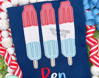 Popsicle trio machine embroidery design, summer bean stitch applique embroidery design