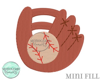 Baseball glove and ball mini embroidery designs, mini fill stitch embroidery design file