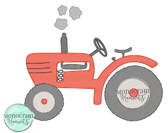 Vintage tractor machine embroidery design file, tractor bean stitch sketch embroidery design
