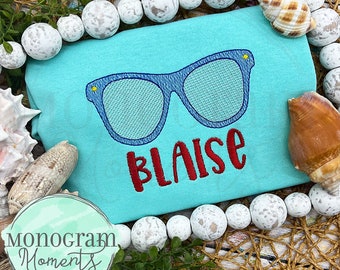 Sunglasses trio machine embroidery design, summer bean stitch sketch embroidery design