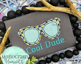 Sunglasses machine embroidery design, summer bean stitch applique embroidery design