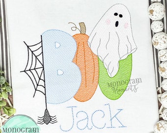 Boo Halloween ghost, machine embroidery design,  bean stitch sketch embroidery design