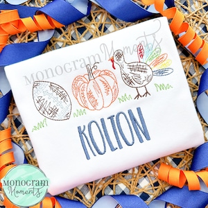 Scribble turkey, pumpkins, and football machine embroidery design, thanksgiving bean stitch sketch embroidery design