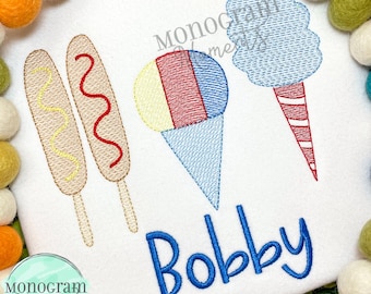 Fair treats machine embroidery design, summer bean stitch sketch embroidery design
