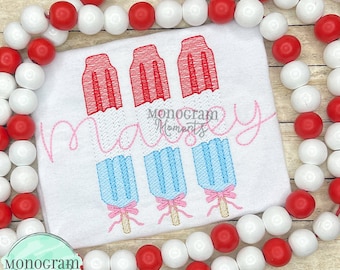 Popsicles with bows machine embroidery design, summer bean stitch sketch embroidery design