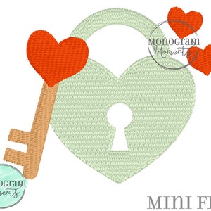 Heart lock & key mini Embroidery Designs, mini fill stitch embroidery design file