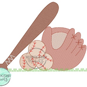 Baseballs, glove and baseball bat machine embroidery design, baseball bean stitch sketch embroidery design