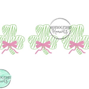 Maskinbroderidesign med shamrockar och rosetter, trio, fil, bönstygnsskiss, broderidesign