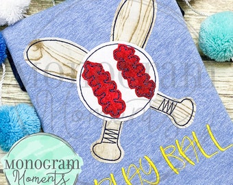 Baseball bats and ball machine embroidery design, baseball bean stitch applique embroidery design