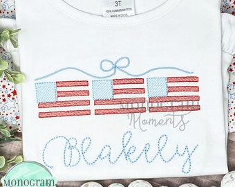 American flags with bow machine embroidery design, summer bean stitch sketch embroidery design