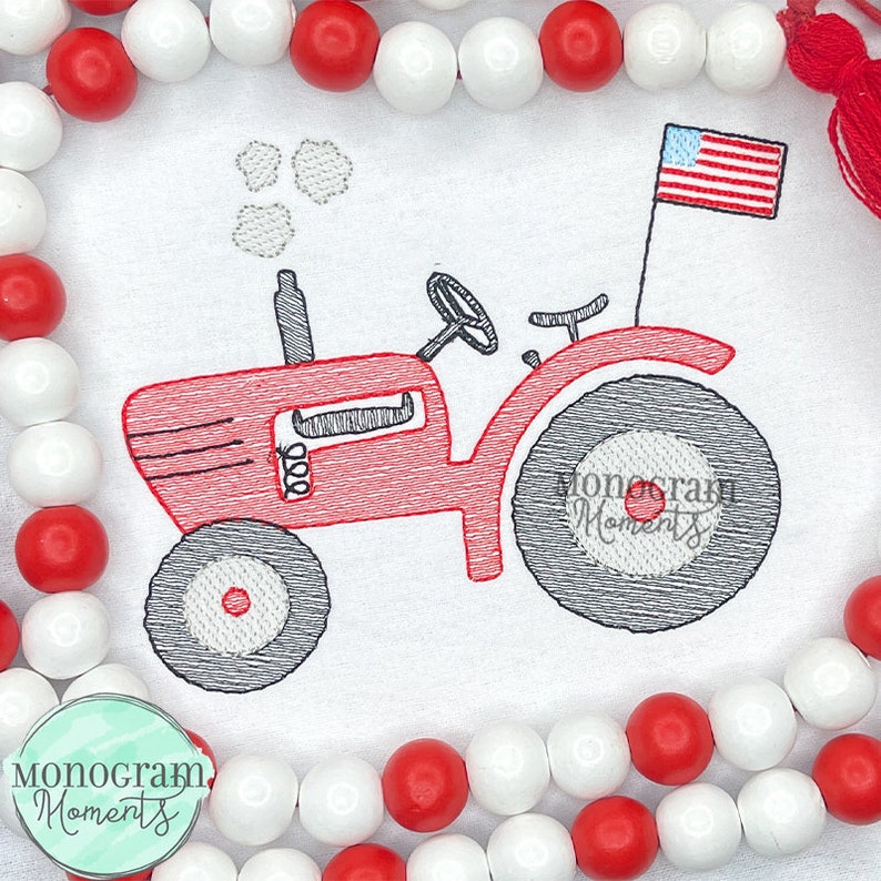 Vintage Patriotic Tractor Machine Embroidery Design, Patriotic Bean ...