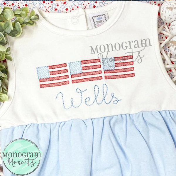 American flags machine embroidery design, summer bean stitch sketch embroidery design