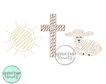 Zaggy Sun, Cross, Lamb Embroidery Design, Trendy Embroidery Designs, Embroidery Designs Trendy, Bean Stitch Sketch, Easter Trio, He Is Risen