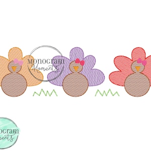 Girl Turkey Embroidery Design, Thanksgiving Embroidery, Bean Stitch Sketch, Trendy Embroidery Design, Embroidery Designs Trendy, Turkey Trio