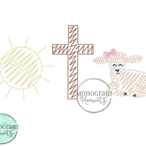 Påskuppståndelse med sol, kors och lamm maskinbroderidesignfil, bönstygnsskissbroderidesign