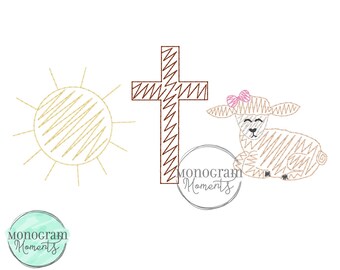 Easter resurrection with sun, cross, and lamb machine embroidery design file, bean stitch sketch embroidery design