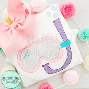 Scuba mask with bubbles machine embroidery design, summer bean stitch sketch embroidery design