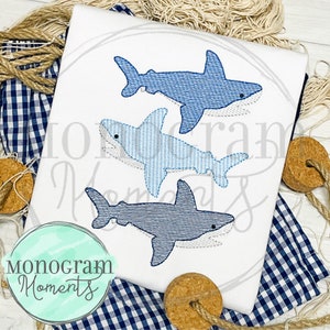 Shark machine embroidery design file, beach bean stitch sketch embroidery design