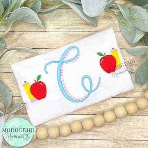 Pencil and apple mini embroidery designs, mini fill stitch embroidery design file