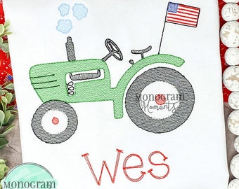 Vintage patriotic tractor machine embroidery design, patriotic bean stitch sketch embroidery design
