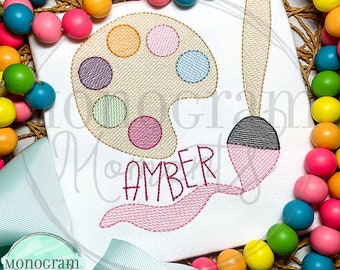 Paint brush machine embroidery design, art bean stitch sketch embroidery design