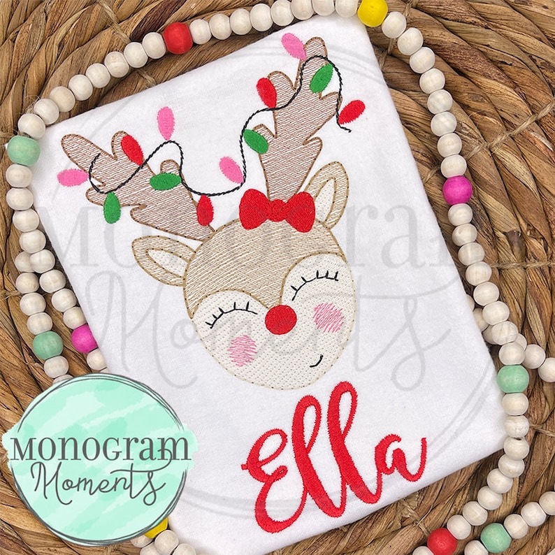 Girl Reindeer Antlers and Christmas Lights Embroidery Design - Etsy